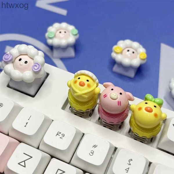 Tastiere Personalizzate Cartoon Chicken Animal Traslucido Pink Pig Keycap Cherry mx Switch Tastiera meccanica retroilluminata Keycap YQ240123