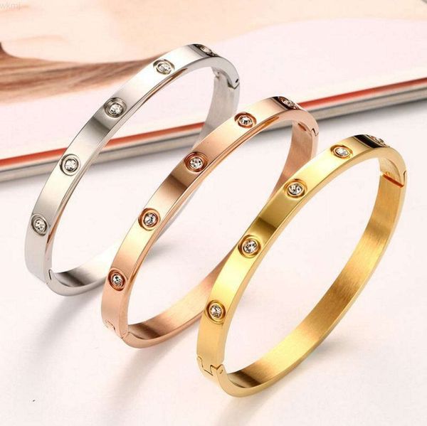 Bracciale ovale in acciaio inossidabile con zirconi intarsiati Donna Uomo con gioielli in argento placcato oro rosa SZB282