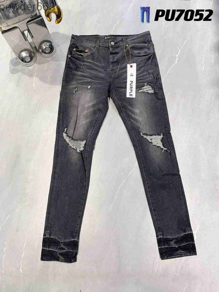 Designer Jeans Moda Uomo Viola Strappo Ciclista Donna Denim Splicing Pantaloni Neri Gamba Dritta Strappati Xhgp