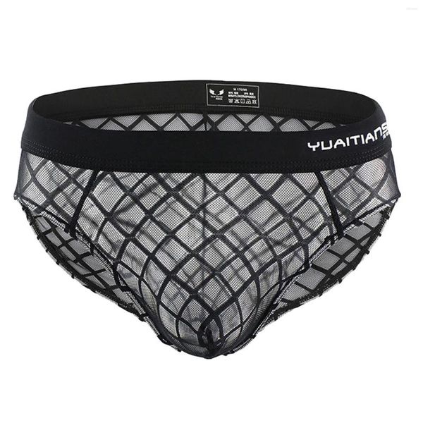 Underpants sexy malha briefs roupa interior para homens cintura baixa ver através de u-convexo underpant nightclub montar calcinha festa clubwear masculino