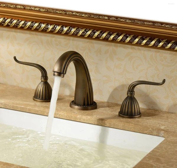 Rubinetti per lavandino del bagno Rubinetto a cascata diffuso in ottone antico di buona qualità 2 maniglie Lavabo a 3 fori Miscelatore per lavabo da 8-16 pollici