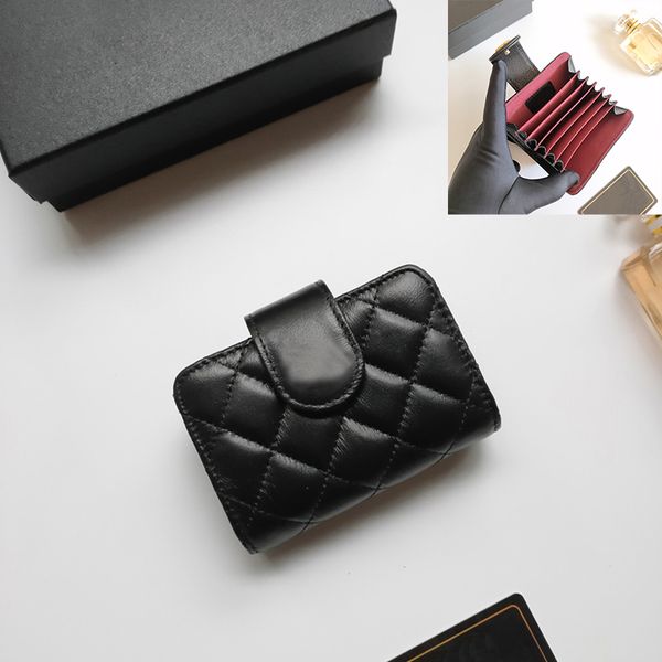 Luxury C Fashion Designer Women Card Thotres piega il patta classico modello caviale agnello a latte di nero all'ingrosso donna piccola portafoglio mini con scatola