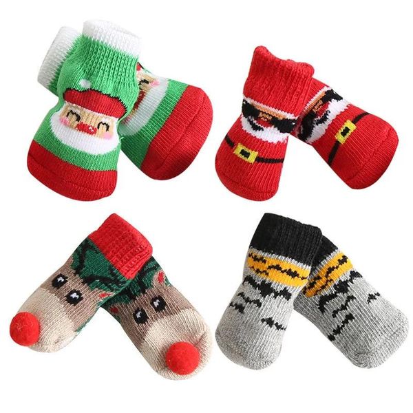 Abbigliamento 4X10 Pz/lotto Cute Pet Calzini Per Cani Antiscivolo Gatti Cucciolo Scarpe Protezione Della Zampa Prodotti per Cani Spitz di piccola taglia Natale