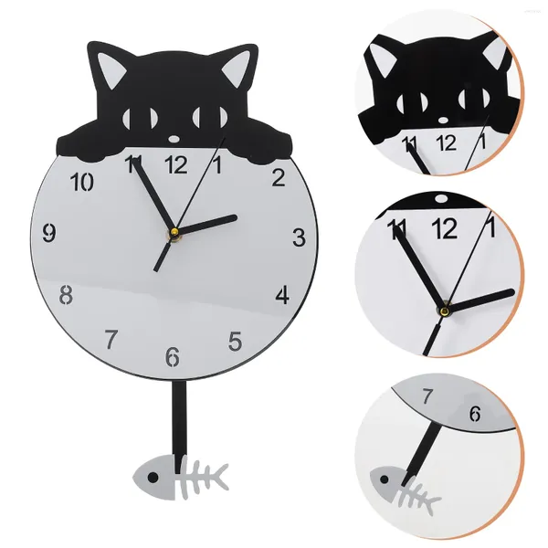 Relógios de parede Relógio Arte Pendurado Decorativo Home Mute Kitten Projetado Acrílico para Decoração