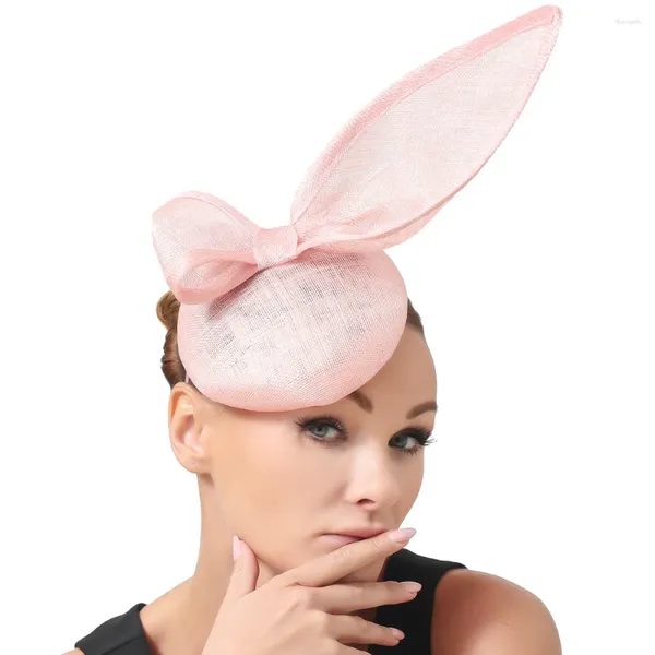 Berets luz rosa nupcial fascinator chapéus mulheres acessórios de cabelo casamento millinery ornamentos headpieces linho dança festa hairpins