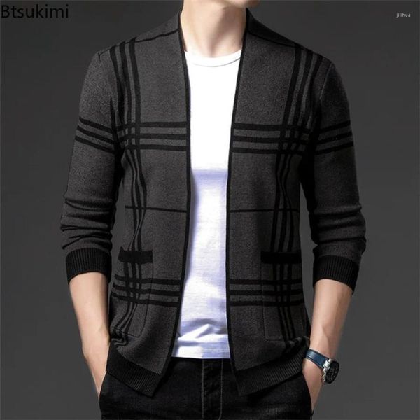 Männer Pullover 2024 Mode Strickjacke Jacke Koreanischen Stil Gestreiften Slim Fit Pullover Mäntel Einfache Casual Kleidung Blazer Tops
