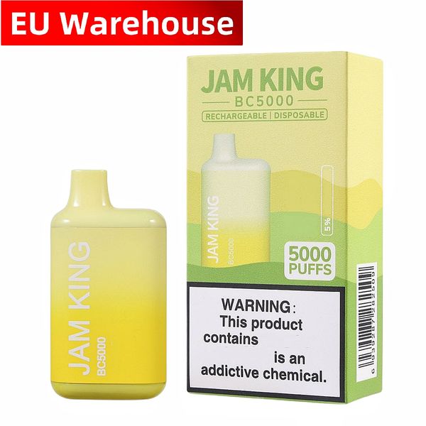 Jam King BC5000 Vaper Desechable EU Warehouse E-Zigarette Einweg-Vape Puff 5000 2800 Züge Vape Mod 13 ml vorgefüllter 650-mAh-Akku-Stift wiederaufladbarer Saft