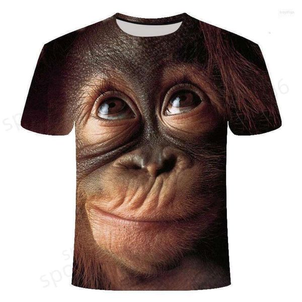 Мужские 3D футболки Мужские футболки Мужские футболки 3D футболка с орангутангом 2024 Мужская и женская мода с животным принтом Забавная обезьяна с коротким рукавом Летний топ S-5XL