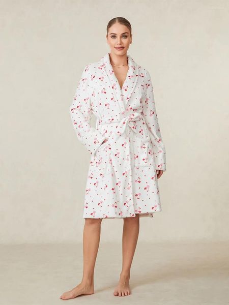 Mulheres sleepwear mulheres y2k robe floral impressão xale colarinho aberto frente roupão com cinto camisola loungewear para el spa festa