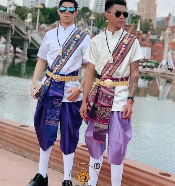 Roupas étnicas Verão Thai Homens Terno Songkran Festival Tradição Vintage