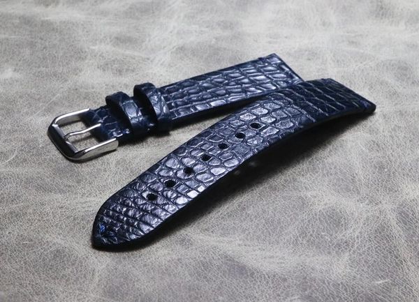 Componentes pele de crocodilo azul pulseira de couro genuíno pulseira 18mm 19mm 20mm 21mm22mm seção fina pulseira de relógio macio