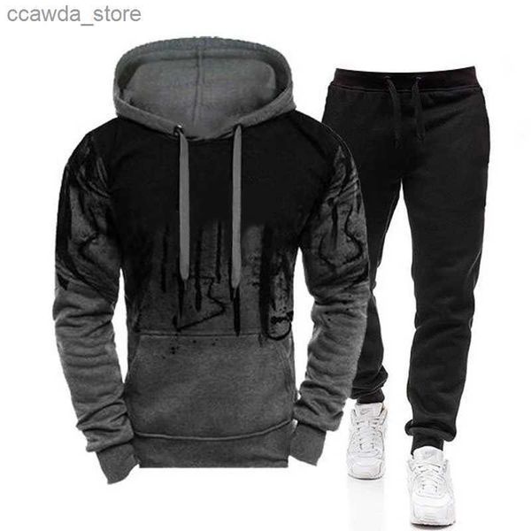 Herren-Trainingsanzüge, 2023, neuer Stil, Herren-Sport-Hoodies, Set, tägliches, lässiges Jogging-Outfit, Kapuzen-Sweatshirt und elastische Jogginghose, modischer Trainingsanzug Q240123