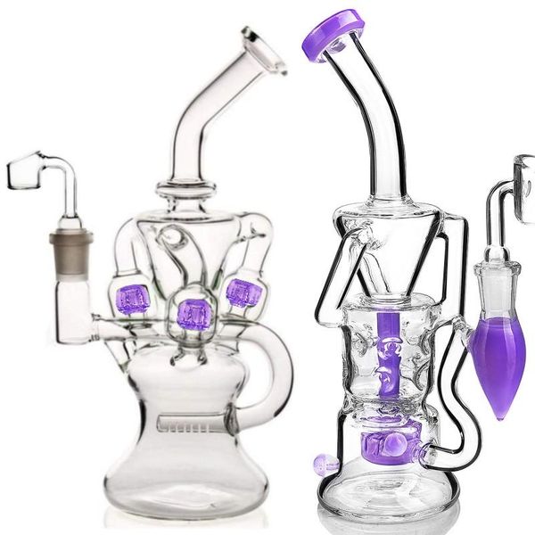 Bongs de vidro exclusivos Dab Rig e Perc Oil Rigs Tipo dobrado Tubo de água de vidro Hookah Chicha Acessórios para fumar com 14 MM Banger Joint Glass Bowl