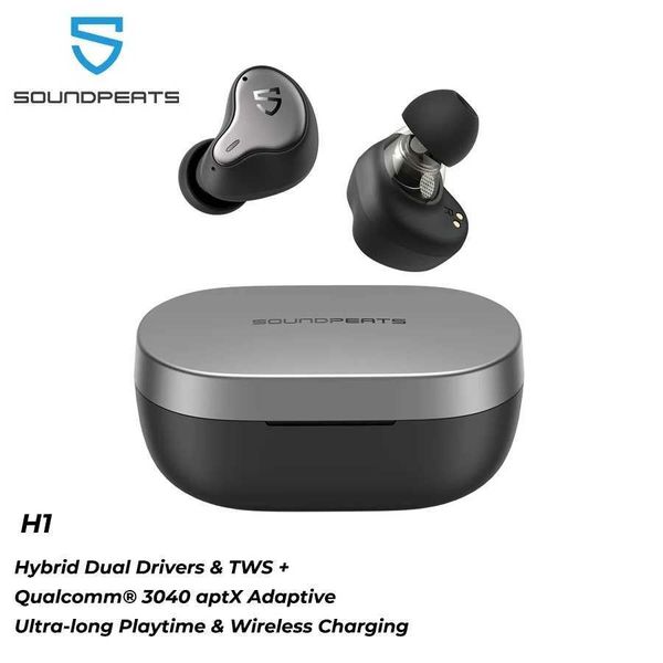 Fones de ouvido de telefone celular SOUNDPEATS H1 Híbrido Dual-Driver TWS Fone de ouvido Bluetooth 5.2 Apt-X QCC3040 Som HiFi Fones de ouvido de carregamento sem fio 40 horas Playtime J240123