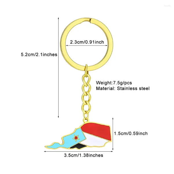 Schlüsselanhänger Vintage Südjemen Karte Flagge Ethnischer Stil Edelstahl Schlüsselanhänger für Männer Frauen Geschenk Schlüsselanhänger Zubehör Ring Schmuck