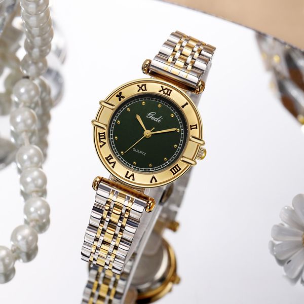 Montre de luxe à grand cadran pour femmes, simple, à la mode, sertie de diamants, en acier inoxydable solide, sens supérieur, montre à quartz romaine étanche