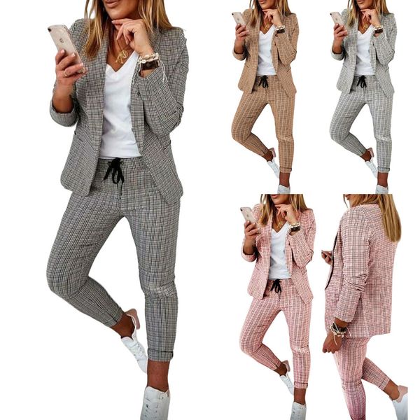 Женские брюки из двух предметов, весенняя мода, женский брючный костюм, формальный женский офисный повседневный комплект для работы, пиджак и брюки, темпераментный комплект