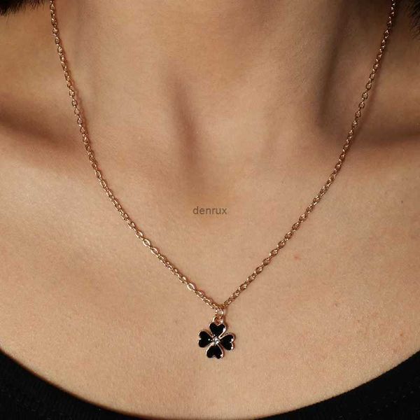 Collane con ciondolo Stile semplice Colore nero Smalto Trifoglio Collane Pendenti per donna Ragazza Femme Bijoux Colar San Valentino Gingillo