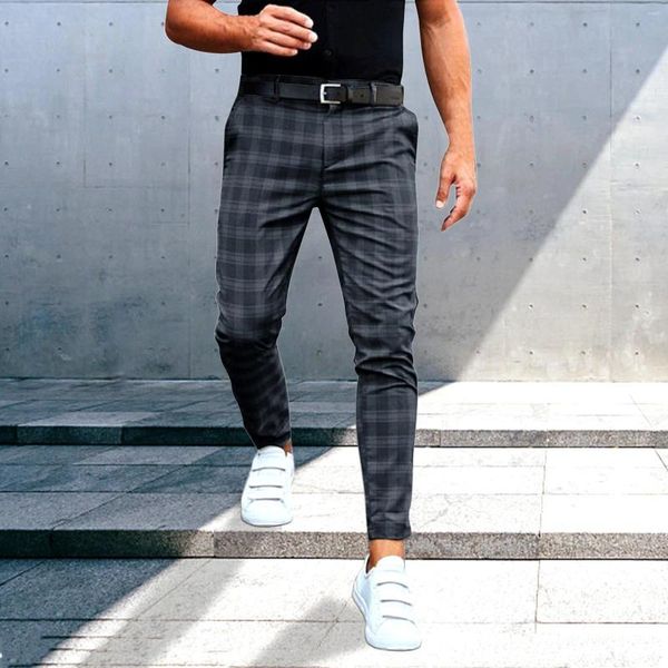 Herenbroeken streetwear heren vrijetijdsbesteding potlood geruite heren business casual broek vintage dunne stijl rechte lange broek pantalon homme