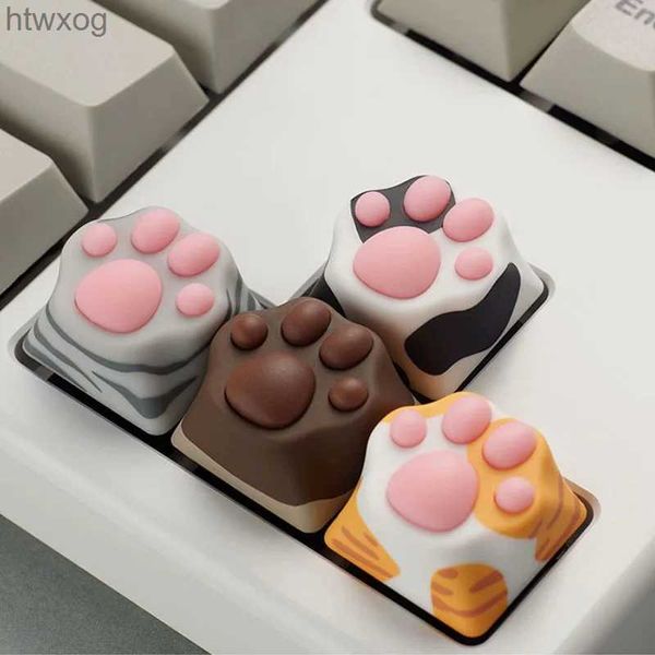 Klavyeler Tiger Cilt Cat Plaw Key Müthiş Oyunu DIY Mekanik Klavye Key Makası Ayı Pençe Yumuşak Dokunmatik Silikon Arka Parlak Alüminyum Alaşım Key Kapağı YQ240123