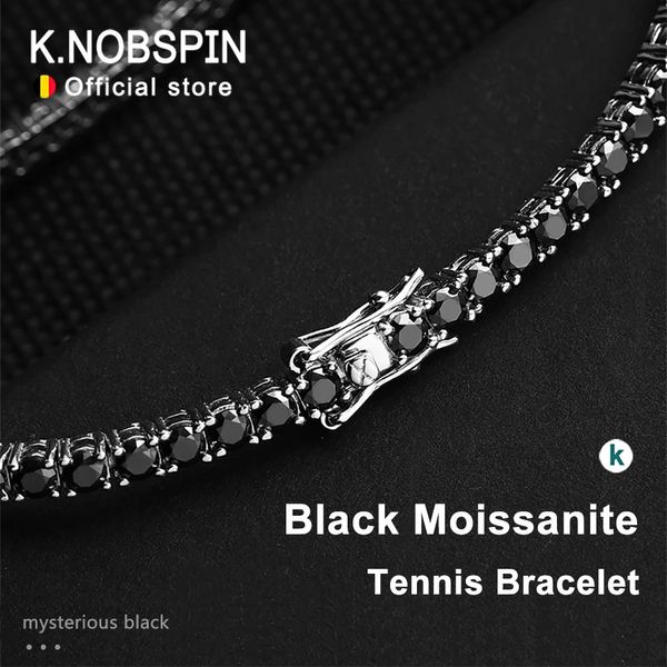 Knobspin pulseira de tênis preto 925 prata esterlina banhado 18k pulseira de ouro branco para mulheres homem hip hop festa jóias 240118