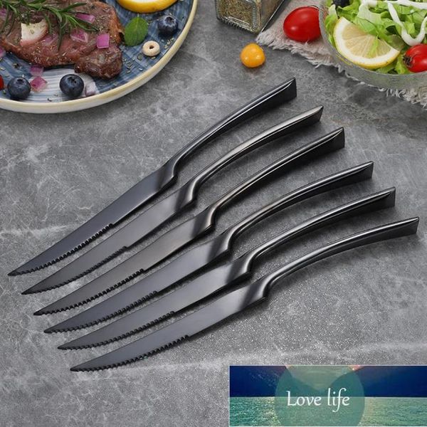 6 pçs / set faca de bife de aço inoxidável preto rosa ouro prata afiada facas de mesa conjunto restaurante talheres talheres louça set237c