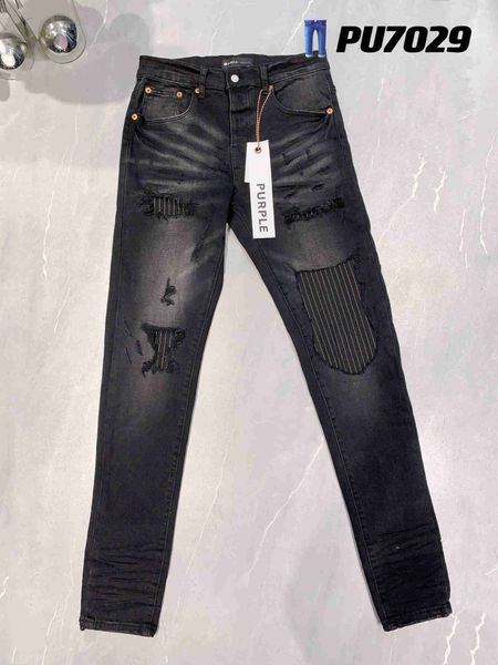 Jeans skinny da uomo viola firmati pantaloni strappati da bici slim dritti piega tendenza moda marca retrò hip hop street 20