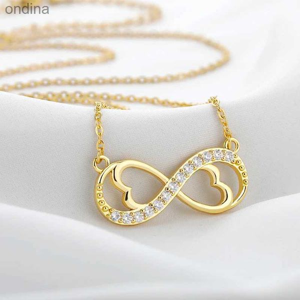 Colares de pingente colar para mulheres moda romântica cor de ouro cor de prata amor infinito clássico símbolo do infinito amor coração cz jóias presente yq240124
