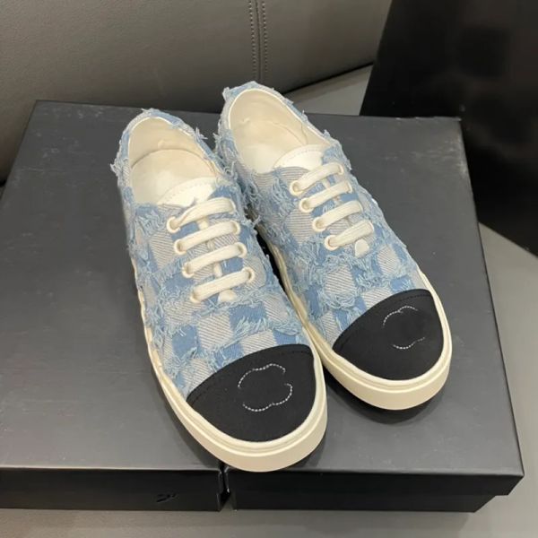 Designer Sneaker Casual Blue Denim Check Luxurys Canvas Mulheres Sapato Esportes Treinadores Sapatilhas Gold Hardware Letras Sola de Borracha