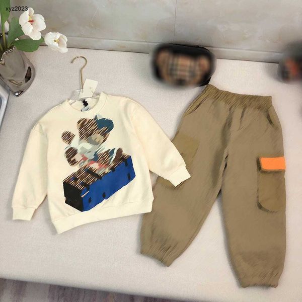 Moda crianças tracksuits designer outono hoodie conjunto tamanho 100-150 roupas de bebê boneca urso padrão em torno do pescoço pulôver e calças jan20