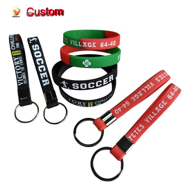 Pulseiras 100 peças chaveiro/100 pulseiras personalizadas pulseiras de borracha gravadas em relevo para eventos jogo futebol basquete esporte