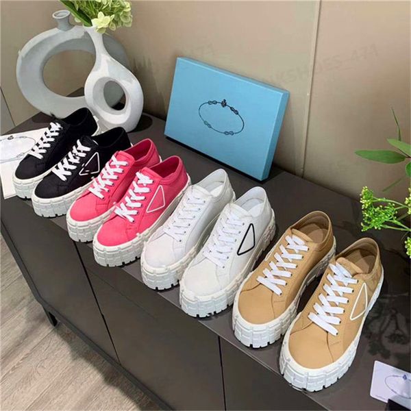 Scarpe casual di design Gabardine Nylon Sneakers Donna Fashion Brand Scarpe da ginnastica con ruota Sneakers in tela di lusso Versatile Suola spessa Tinta unita Scarpe con rialzo in altezza