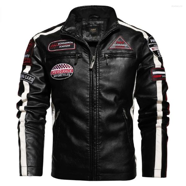 Jaquetas masculinas Mens Vintage Motocicleta Jaqueta Homens Moda Biker Couro Masculino Bordado Bomber Casaco Inverno Pu Overcoat