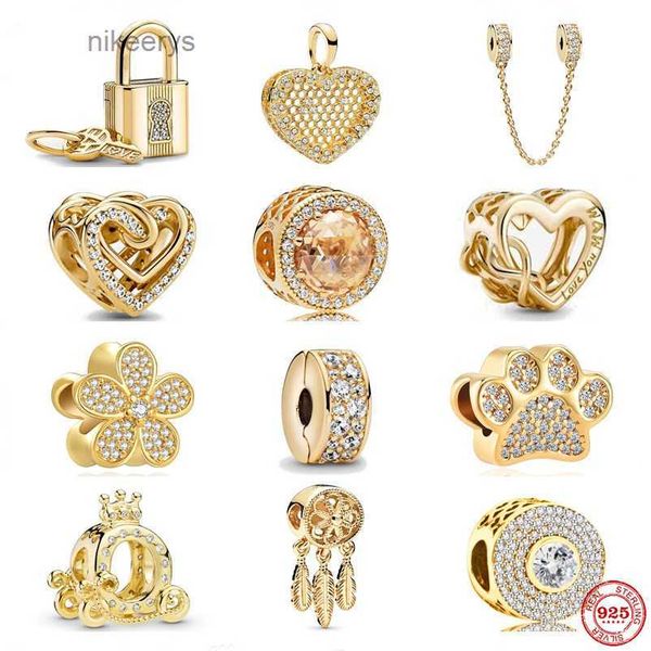 Il nuovo popolare ciondolo in argento sterling 925 e la perla d'oro a forma di cuore scintillante è adatto per il braccialetto di gioielli da donna primitivo fai da te IRLC