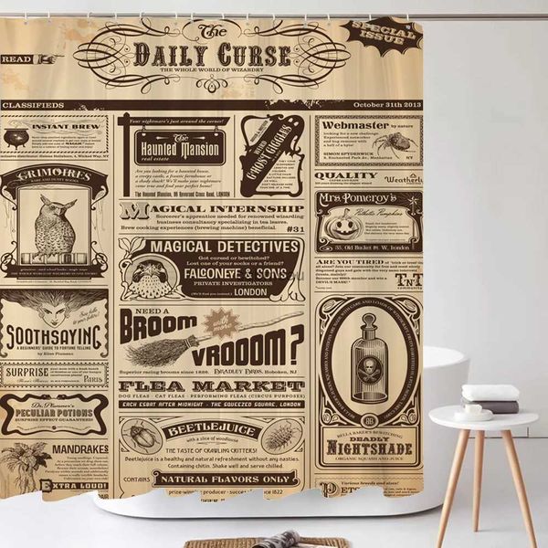 Cortinas de chuveiro americano retrô antigo jornal impresso tecido cortina de chuveiro à prova d'água poliéster conjunto de cortinas de banheiro tapete de banho capa de vaso sanitário