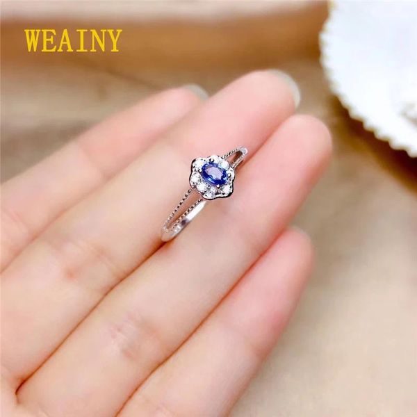 Anelli WEAINY Anello in argento sterling S925 Anello con pietra portafortuna naturale autentico dello Sri Lanka Anello pop da donna con pietra preziosa blu