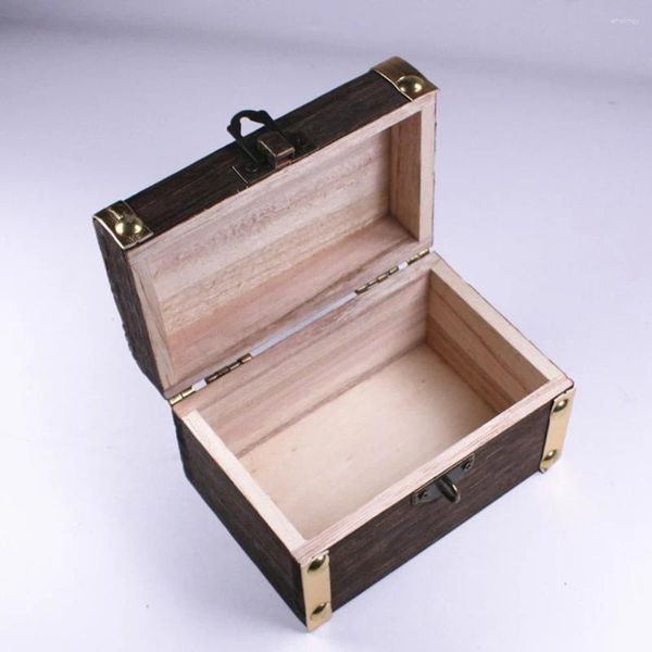 Bolsas de jóias caixa de madeira vintage com tampa caixas de armazenamento diamante tesouro baú acessórios piratas