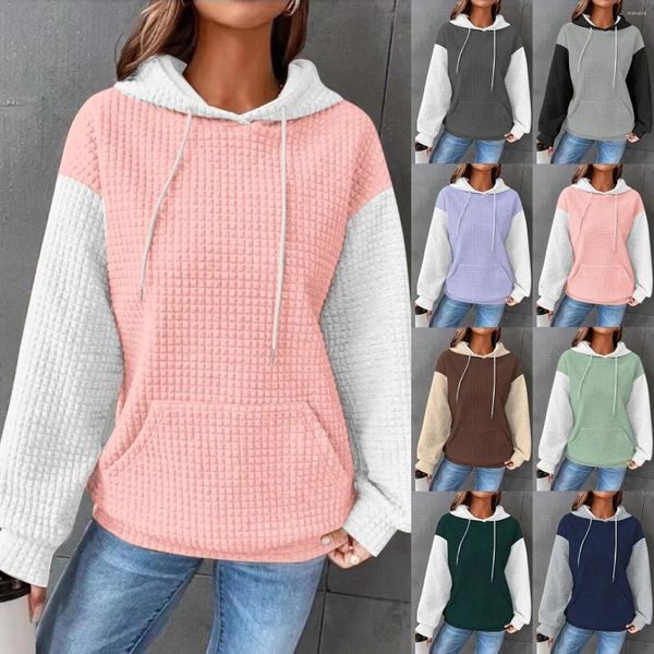 Felpe con cappuccio da donna 2024 Top a strati in cotone a maniche lunghe a blocchi di colore casual con coulisse per tubo da donna