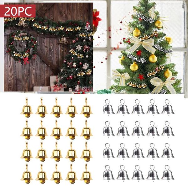 Decorações de Natal 20pcs Mini 1.1cm Ouro Prata Sinos DIY Ornamentos Pingente Árvore Garland Bow Acessórios