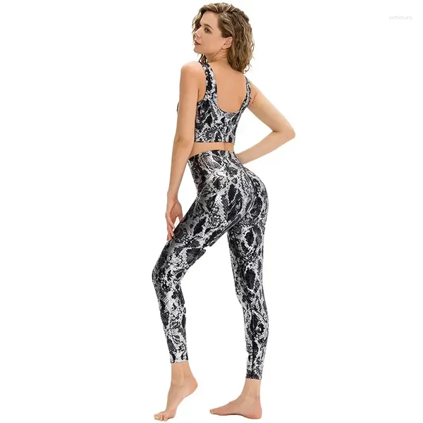 Set attivi da donna attillati stampa placcata in oro modello serpente sollevamento dell'anca fitness vita alta dimagrante biancheria intima sportiva reggiseno yoga pantaloni set