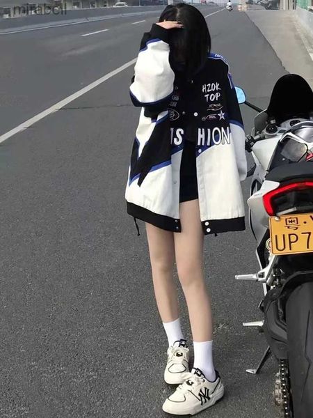 Kadın Ceketleri Sıcak Kız Sokak Giyim Amerikan Bombacıları Uzun Kollu Katlar Bahar Hip Hop Mektubu Dikiş Bombacı Varsity Racing Kadın Ceket YQ240123