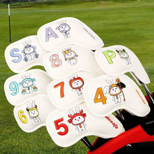 910 pezzi Set copricapo in ferro per mazza da golf Ricamo squalo scheletro con numero Accessori copricapo in pelle PU 240122