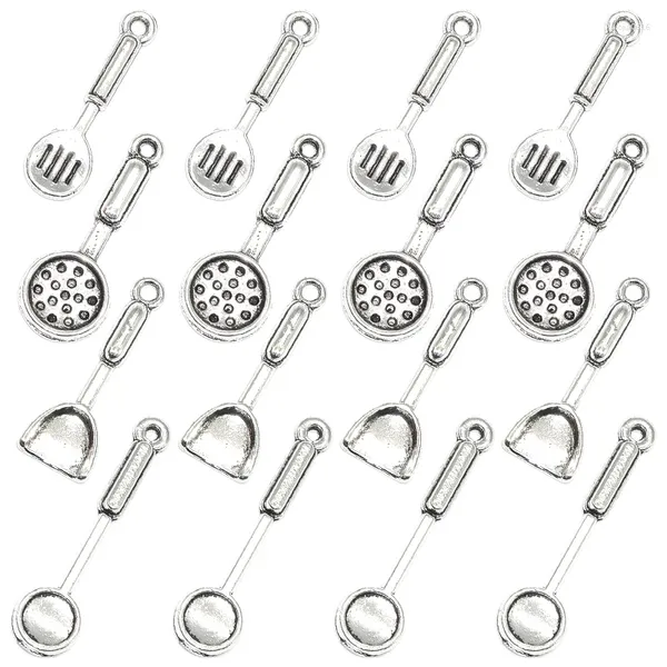 Charms 40pcs karışık yemek pişirme kepçesi kaşık alaşım metal antika gümüş renkli mutfak alet kolye için diy takı yapımı