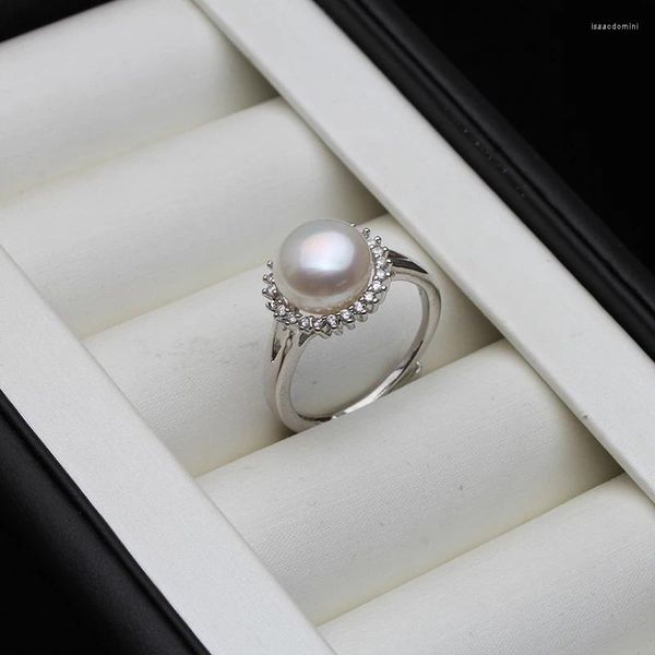 Anelli a grappolo Anello con vera perla d'acqua dolce per donna Fiore di moda in argento 925 bianco naturale