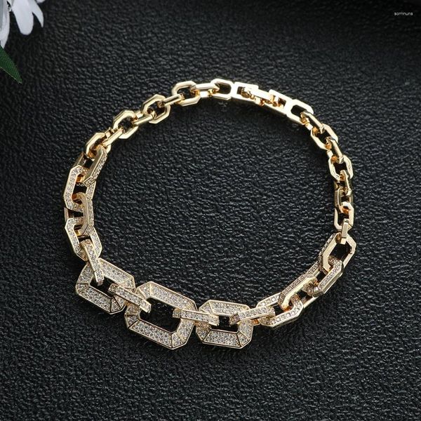 Link pulseiras na moda hiphop cubana empilhável pulseira para mulheres casamento completo zircão cúbico cristal dubai festa jóias b134