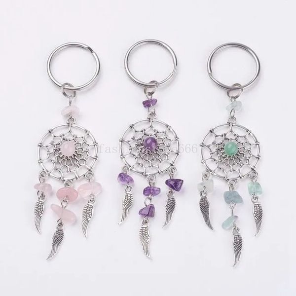 Boêmio contas de pedra natural dreamcatcher chaveiro feminino boho índios asa encantos chaveiro no saco trinket festa sorte presente