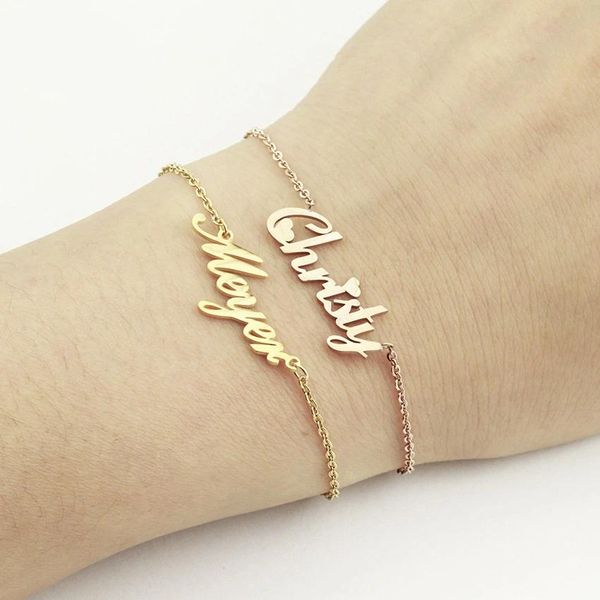 Braccialetti Catene con nome personalizzato Braccialetti con ciondoli Gioielli fatti a mano Scrittura a mano incisa personalizzata Firma Pulseira Feminina Donna Bambini