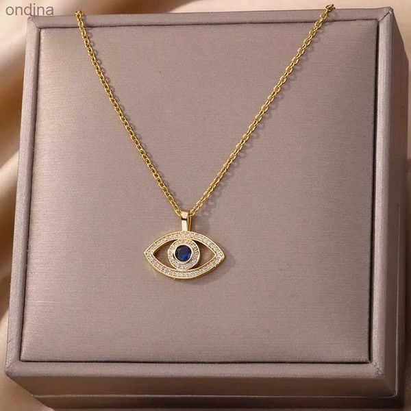 Anhänger Halsketten Zirkon Evil Eye Anhänger Halskette für Frauen Edelstahl Lucky Turkish Demon Eye Halsketten 2023 Neuer Trend Ästhetischer Jewerly YQ240124