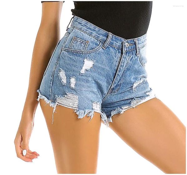 Damen-Shorts, modisch, zerrissen, ausgefranste Löcher, Denim, Damen-Jeans mit hoher Taille, Mini-Strand