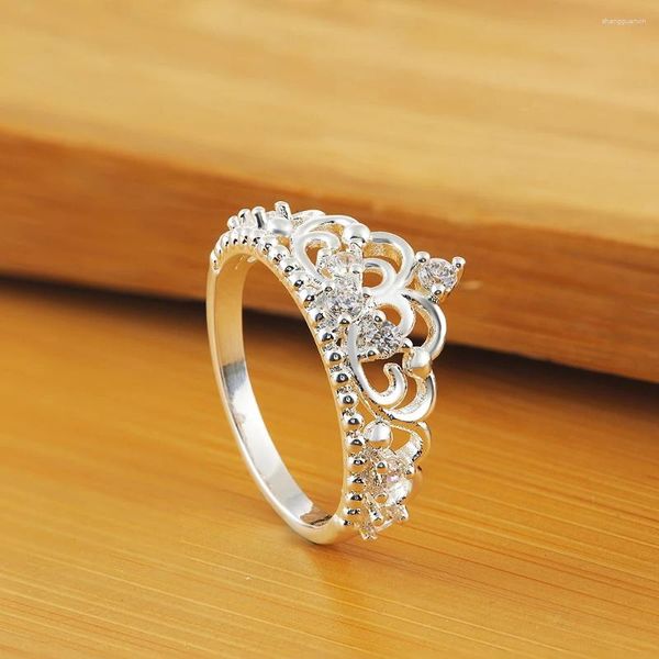 Anéis de cluster 925 prata esterlina coroa de cristal para mulheres tamanho 7 8 moda festa presentes de natal anel de diamante marcas de casamento jóias